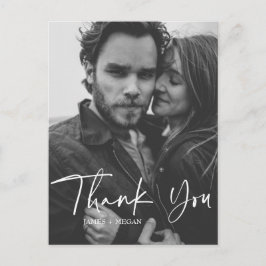 Fun Script Calligraphy Photo Weddenschap Bedankt Briefkaart