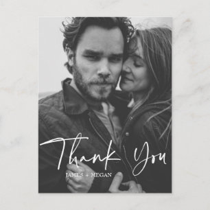 Fun Script Calligraphy Photo Weddenschap Bedankt Briefkaart