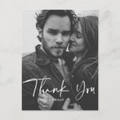 Fun Script Calligraphy Photo Weddenschap Bedankt Briefkaart (Voorkant)