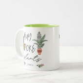 Fun Script Koop meer Planten Garden Plant Lover Tweekleurige Koffiemok (Voorkant links)