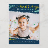 Fun Script Merry Kerstmis op Green Simple Photo Feestdagenkaart (Voorkant)