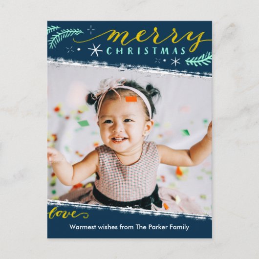 Fun Script Merry Kerstmis op Green Simple Photo Feestdagenkaart (Voorkant)