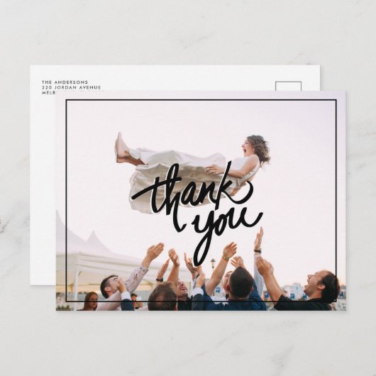 Fun Script Modern Photo Weddenschap Bedankt Briefkaart (Voorkant / Achterkant)