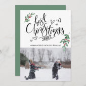 Fun Script Red Holly Berries Beste Kerstmis ooit Feestdagenkaart (Voorkant / Achterkant)