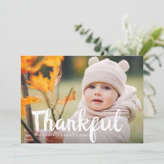 Fun script thanksgiving Foto card Feestdagenkaart (Staand voorkant)