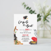 Fun Scripty Red Afstuderen BBQ Party Invitation Briefkaart (Staand voorkant)