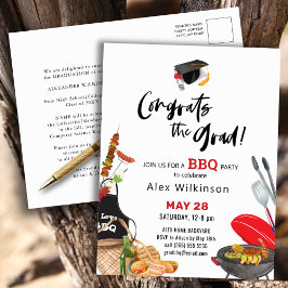 Fun Scripty Red Afstuderen BBQ Party Invitation Briefkaart