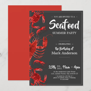 Fun Seafood Summer Dark Gray Birthday Party Kaart