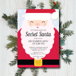 FUN Secret Santa Gift Exchange Party Kaart<br><div class="desc">Super schattige Santa Claus Secret Santa Christmas Party Invitation met een kerstbaard met rood pak en een zwarte band met gouden hoogtepunten. Gemakkelijk te personaliseren met uw kerstfeest informatie. Hedendaagse uitnodiging voor uw geheime kerstcadeau-uitwisselingsfeest!</div>