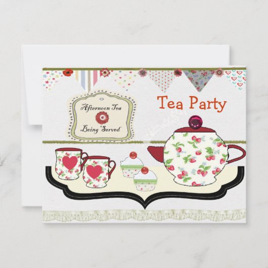 Fun Shabby Chic Tea Party Thema Kaart (Voorkant)