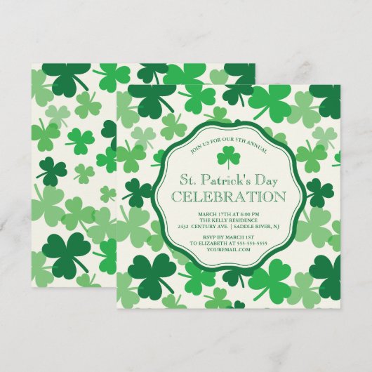 Fun Shamrock St. Patrick's Party Invitation Kaart (Voorkant / Achterkant)