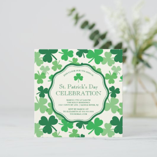 Fun Shamrock St. Patrick's Party Invitation Kaart (Staand voorkant)