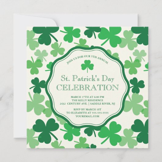 Fun Shamrock St. Patrick's Party Invitation Kaart (Voorkant)