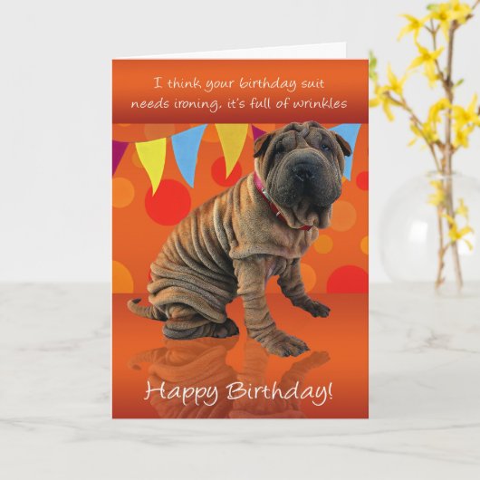 Fun Shar Pei Verjaardag Kaart met Verjaardag Humor (Gele Bloem)