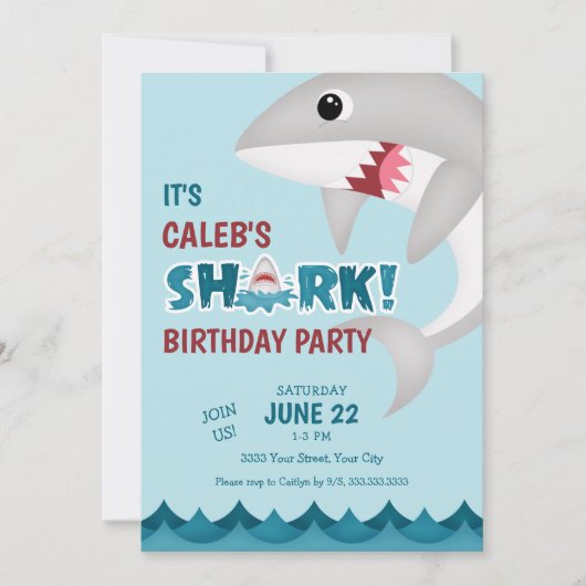 Fun Shark Attack Birthday Party Invitation Kaart (Voorkant)