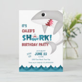 Fun Shark Birthday Party Invitation Kaart (Staand voorkant)