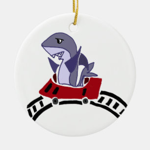 Fun Shark Riding on Roller Onderzetter Keramisch Ornament