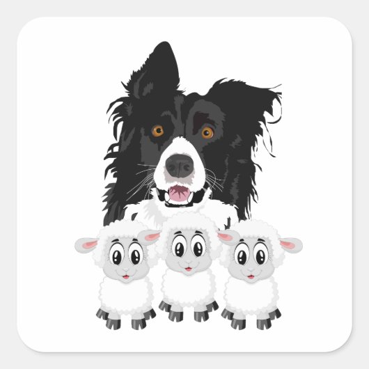 Fun Sheep Herding Dog Vierkante Sticker (Voorkant)