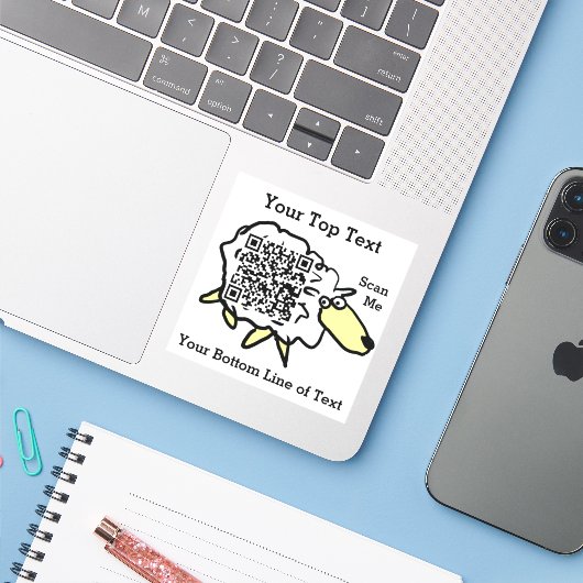 Fun Sheep QR Code Sticker (Laptop met iPhone)