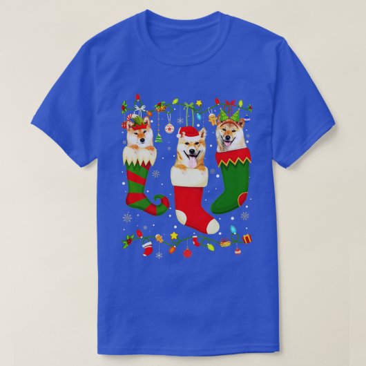 Fun Shiba Inu stopt met kerstmis lichte Sokken T-shirt (Design voorkant)