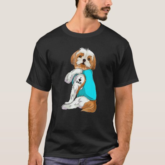 Fun Shih Tzu I Love Dad Tattoo Apparel Dog Dad Da T-shirt (Voorkant)