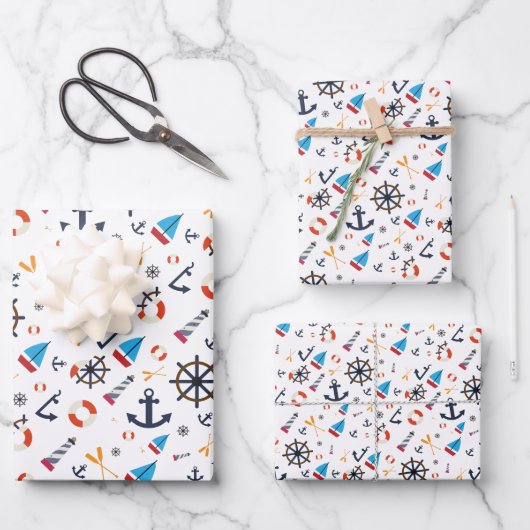 Fun Ship Ahoy Sailing Nautical Lighthouse Inpakpapier Vel (Voorkant)