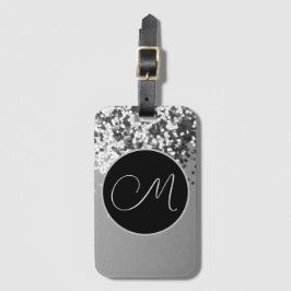 Fun SIlver Black Confetti Monogram Bagagelabel