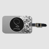 Fun SIlver Black Confetti Monogram Bagagelabel (Voorkant (horizontaal))