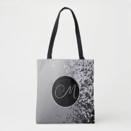 Fun SIlver Black Confetti Monogram Tote Bag