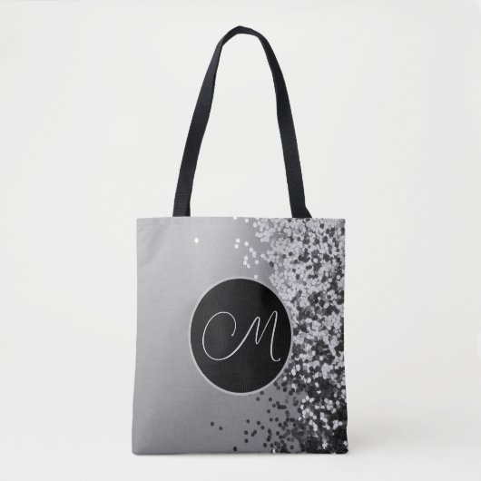 Fun SIlver Black Confetti Monogram Tote Bag (Voorkant)