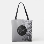 Fun SIlver Black Confetti Monogram Tote Bag (Achterkant)