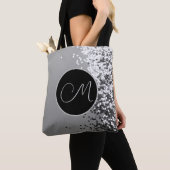 Fun SIlver Black Confetti Monogram Tote Bag (Dichtbij)