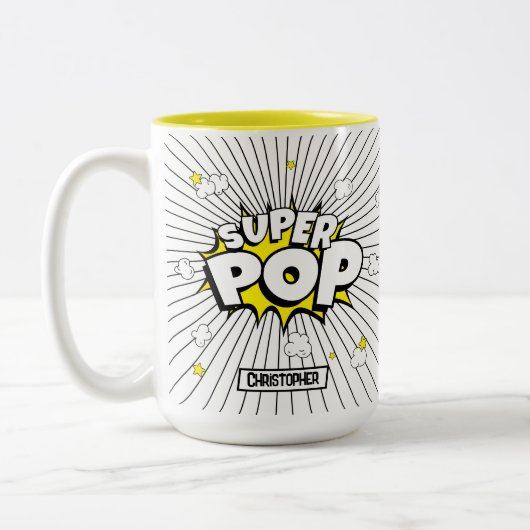 Fun Simple SUPER POP! Popcorn Pun | Tweekleurige Koffiemok (Links)