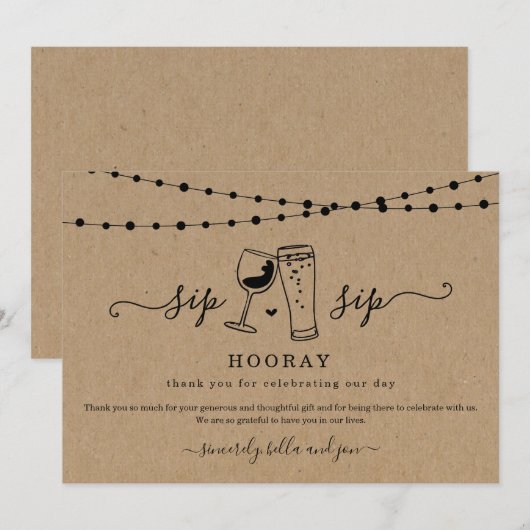 Fun Sip Sip Hooray Wine Beer Toast Dank je wel Bedankkaart (Voorkant / Achterkant)