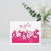 Fun Sister Pink Hearts Valentijn Briefkaart (Staand voorkant)
