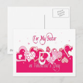 Fun Sister Pink Hearts Valentijn Briefkaart (Voorkant / Achterkant)