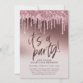 Fun Sixty Het is een Party Pink Glitter 60e verjaa Kaart (Voorkant)