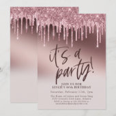 Fun Sixty Het is een Party Pink Glitter 60e verjaa Kaart (Voorkant / Achterkant)