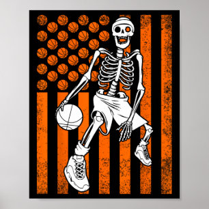 Fun Skelet Basketballer USA Amerikaanse vlag V Poster