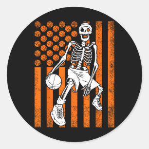 Fun Skeleton Bysketbyll Speler Verenigde Staten Am Ronde Sticker