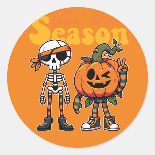 Fun Skeleton en Pumpkin Friends Sticker (Voorkant)