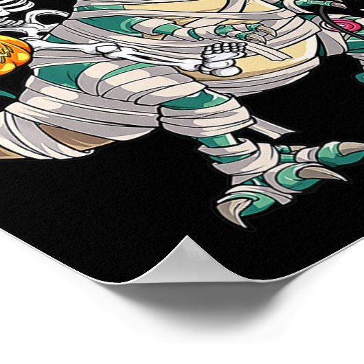 Fun Skeleton Riding Mummy Dinosaur T rex Halloween Poster (Hoek)