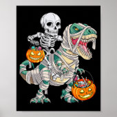 Fun Skeleton Riding Mummy Dinosaur T rex Halloween Poster (Voorkant)