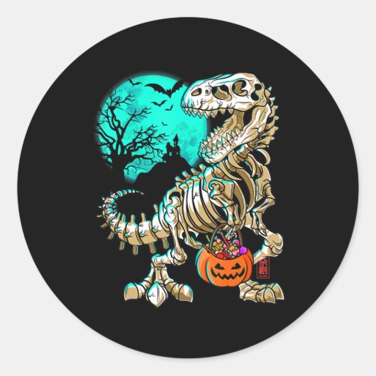 Fun Skeleton TRex Halloween Boys Dino Kinder Fossi Ronde Sticker (Voorkant)