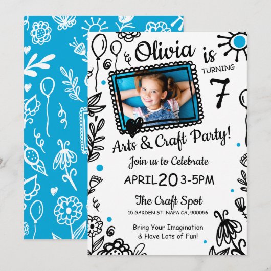 Fun Sketch Doodle Crafts Birthday Party Invitation Kaart (Voorkant / Achterkant)