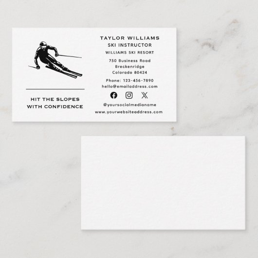 Fun Skier Skicoach Ski Instructeur Social Media Visitekaartje (Voorkant / Achterkant)