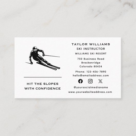 Fun Skier Skicoach Ski Instructeur Social Media Visitekaartje (Voorkant)
