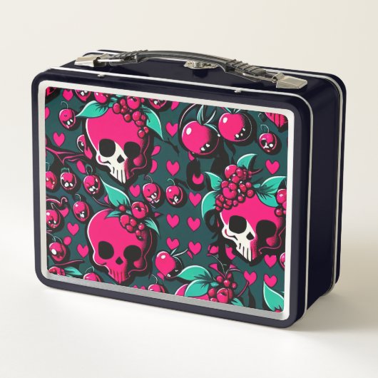 Fun Skull & Cherries Roze Black Green Art (Achterkant)