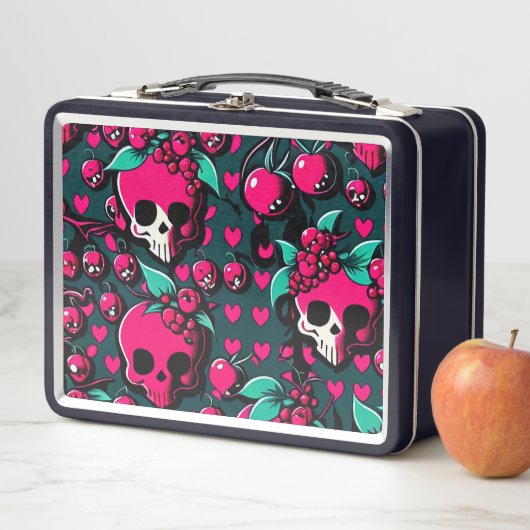 Fun Skull & Cherries Roze Black Green Art (In situ)