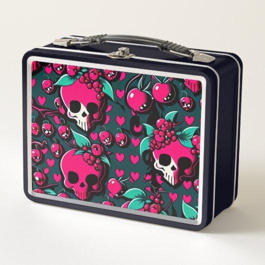 Fun Skull & Cherries Roze Black Green Art (Voorkant)